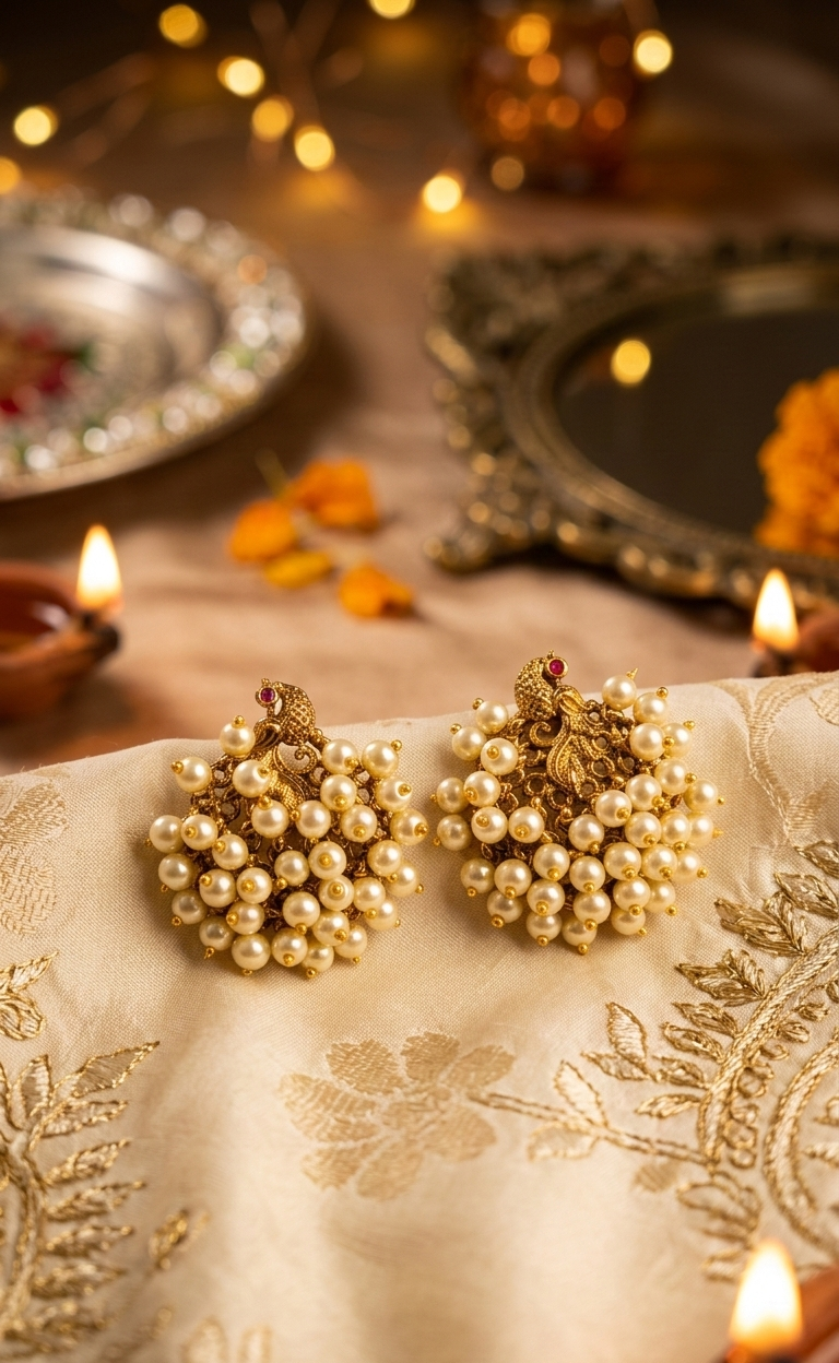 Peacock Pearl Chandbalis